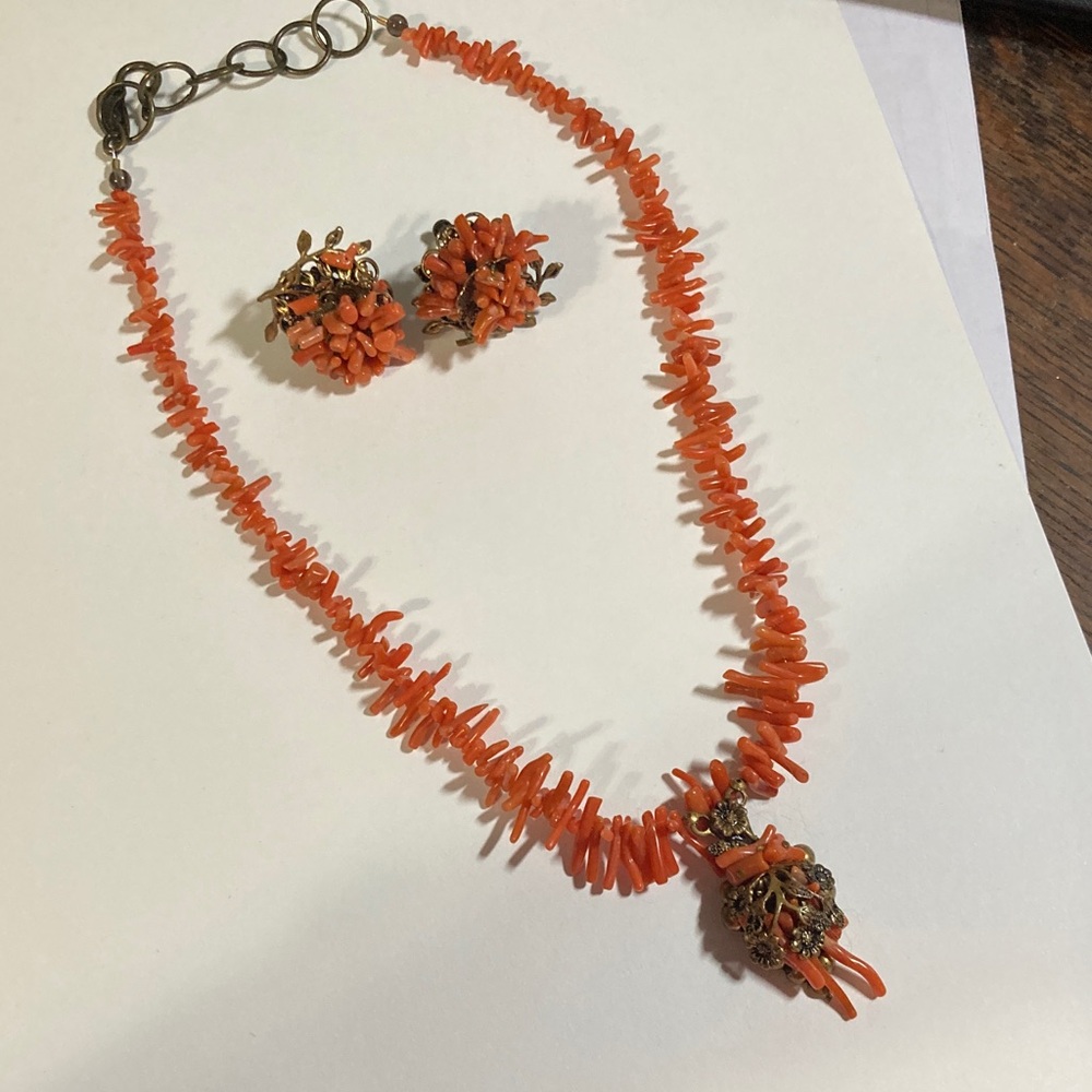 Miriam Haskell Vibrant Orange Necklace and Earring Set